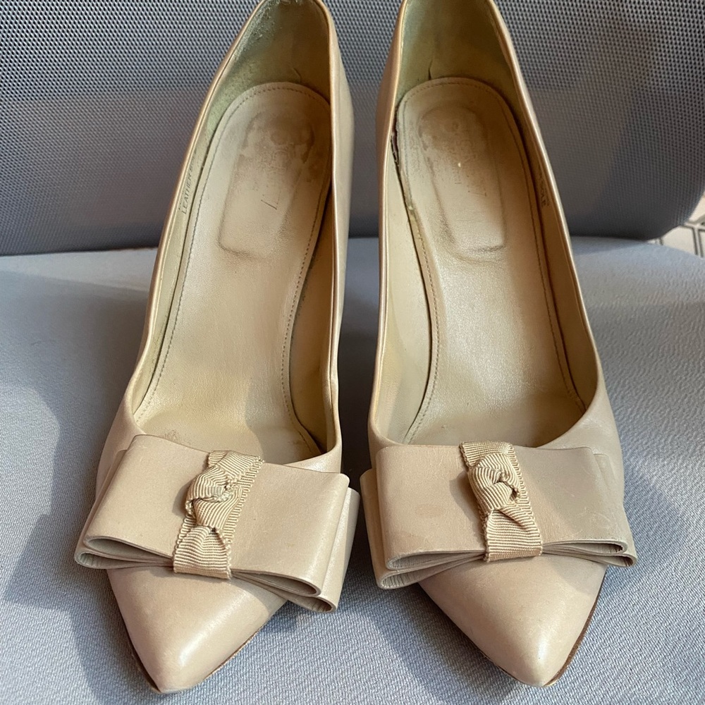 J. Crew Nude Leather Heels with Bow - Size 9.5
